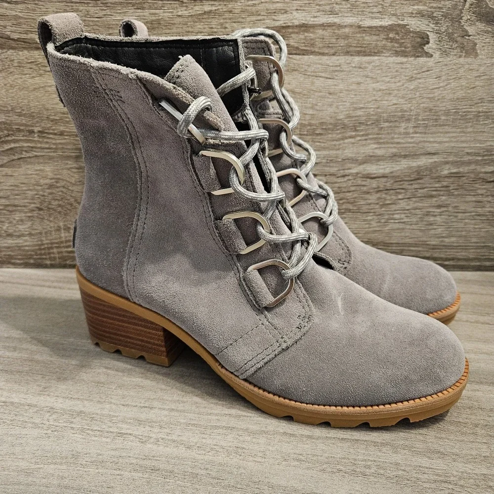 Sorel Womens Cate Lace‎ Boots 6.5 Gray Suede Waterproof Comfort EVA NL4314-052